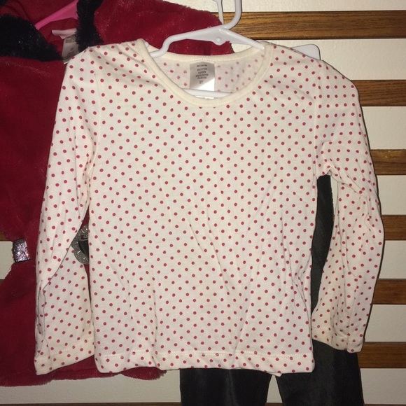 Girls 3pc set Red Faux Fur Jkt w LS Tee & Pants 3t - Picture 4 of 6